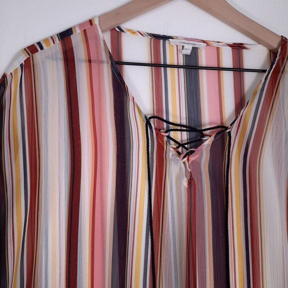 Maurice's Sheer Boho Top with Drape Sleeves and Lace-up V-Neck Tassels SZ Medium - Picture 5 of 12